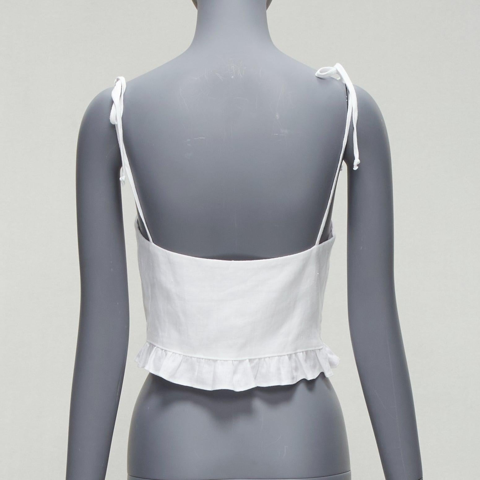 Women's REFORMATION Mason white pleated lace trim ruffle tie strap vest US0 XS For Sale