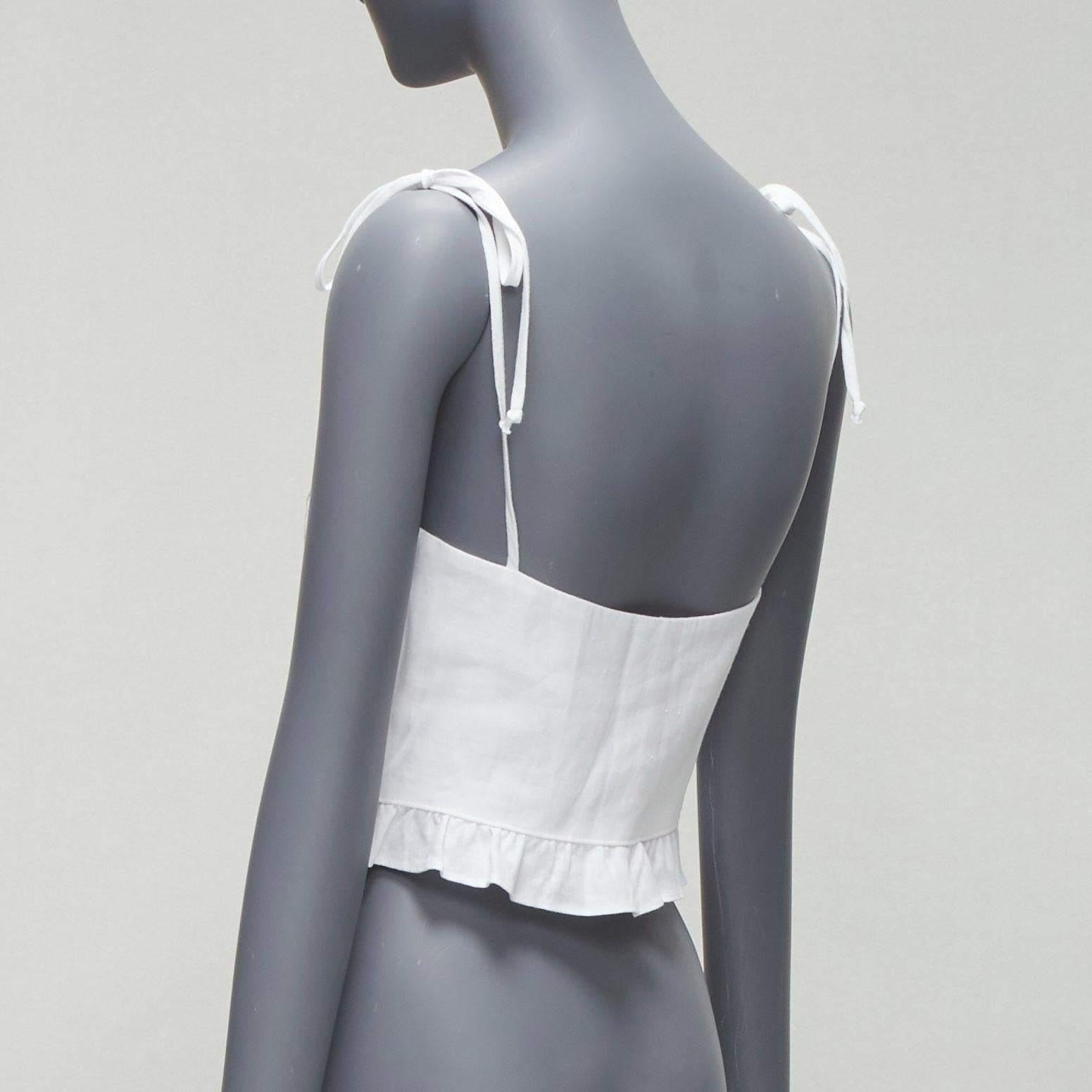 REFORMATION Mason white pleated lace trim ruffle tie strap vest US0 XS For Sale 1