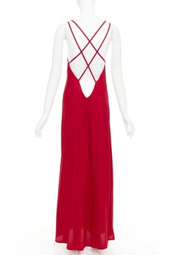 REFORMATION Miguel cherry red viscose blend criss cross open back gown XS