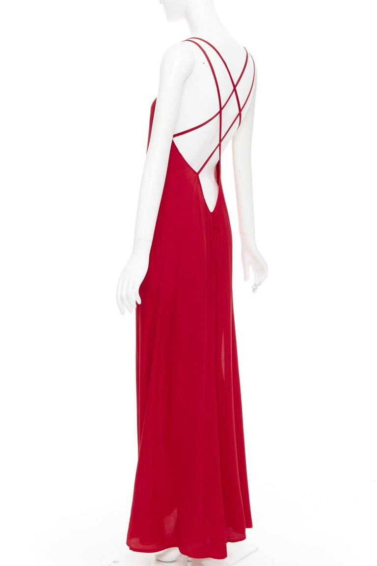 REFORMATION Miguel cherry red viscose blend criss cross open back gown XS  For Sale at 1stDibs