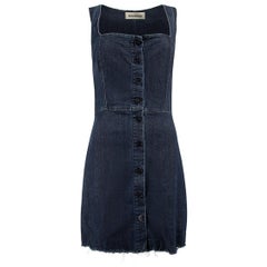 Reformation Navy Denim Button Up Pinafore Dress Size S