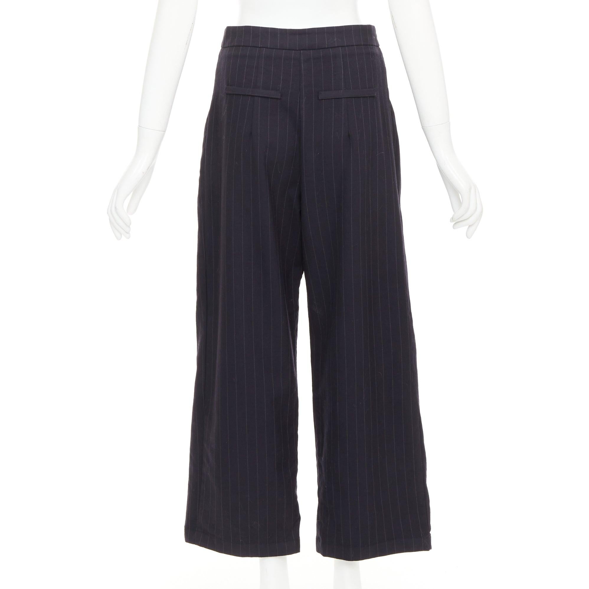 Women's REFORMATION navy pinstripe surplus fabric silver zip fly wide pants US0 XS For Sale