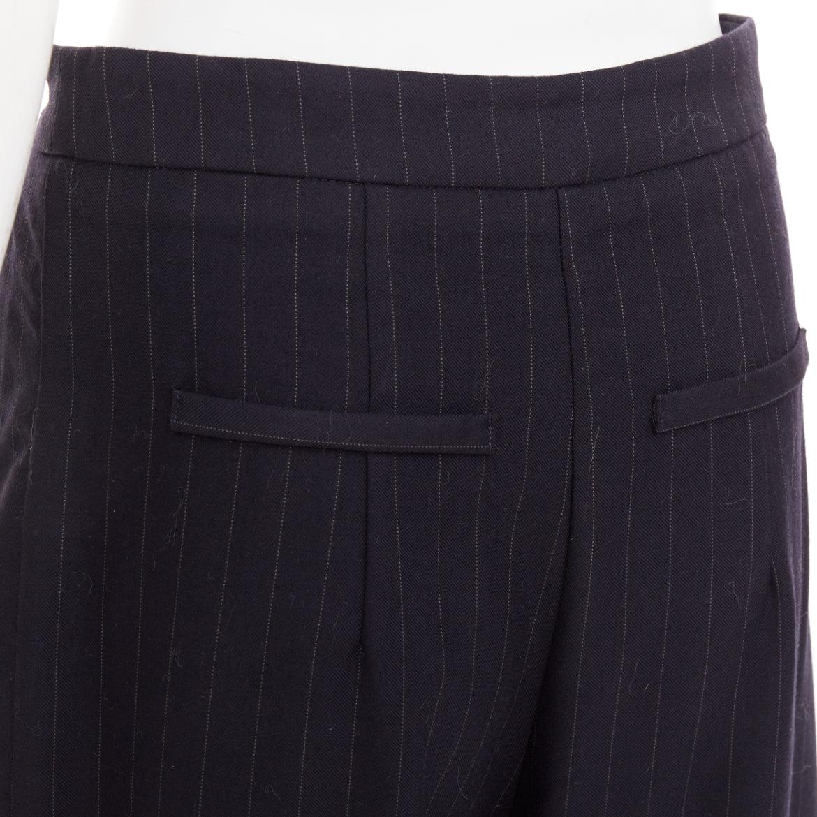 REFORMATION navy pinstripe surplus fabric silver zip fly wide pants US0 XS For Sale 2