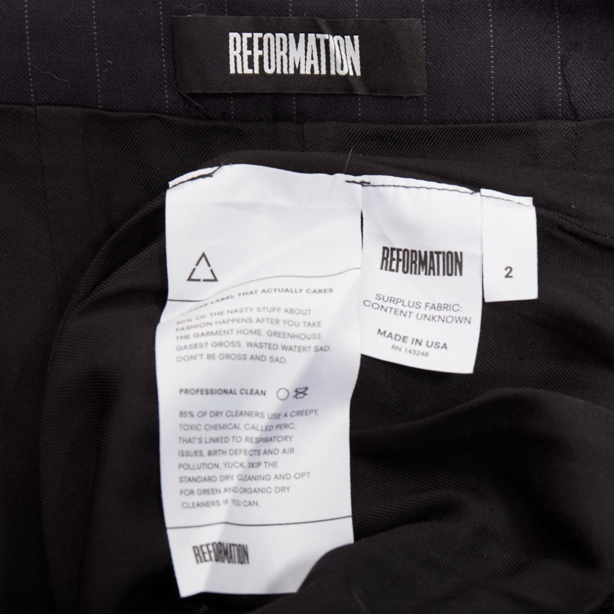 REFORMATION navy pinstripe surplus fabric silver zip fly wide pants US0 XS For Sale 3