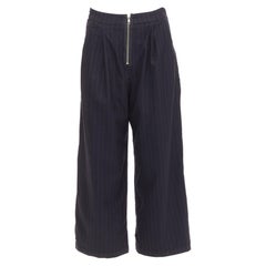 REFORMATION navy pinstripe surplus fabric silver zip fly wide pants US0 XS