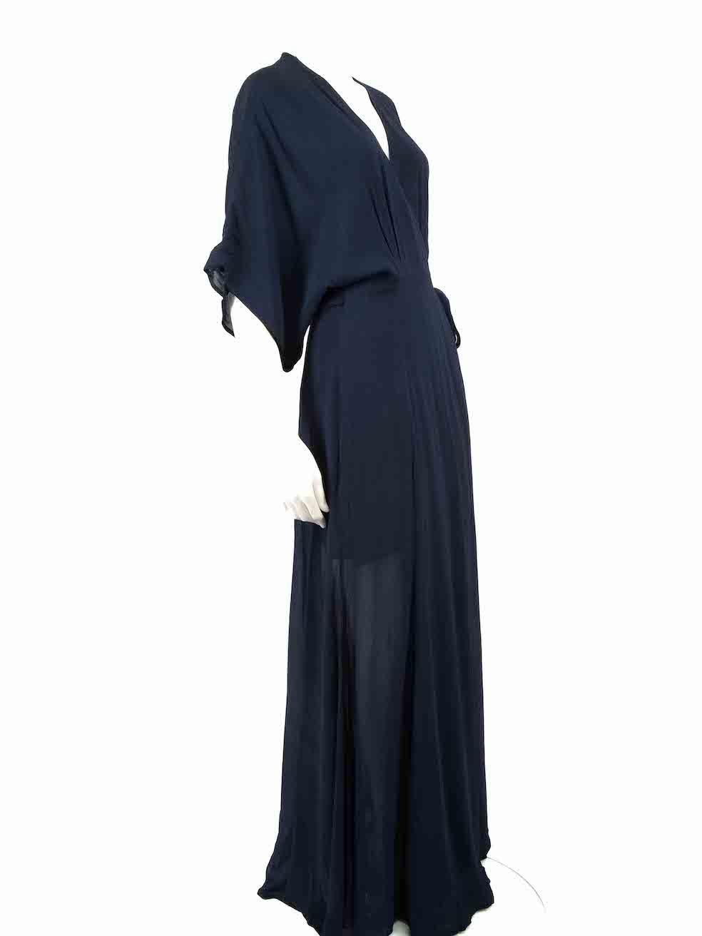 CONDITION is Very good. Hardly any visible wear to dress is evident on this used Reformation designer resale item.
 
 
 
 Details
 
 
 Navy
 
 Viscose
 
 Wrap dress
 
 Maxi
 
 Font leg slit
 
 Mid sleeves
 
 Tie fastening
 
 
 
 
 
 Made in China
 
