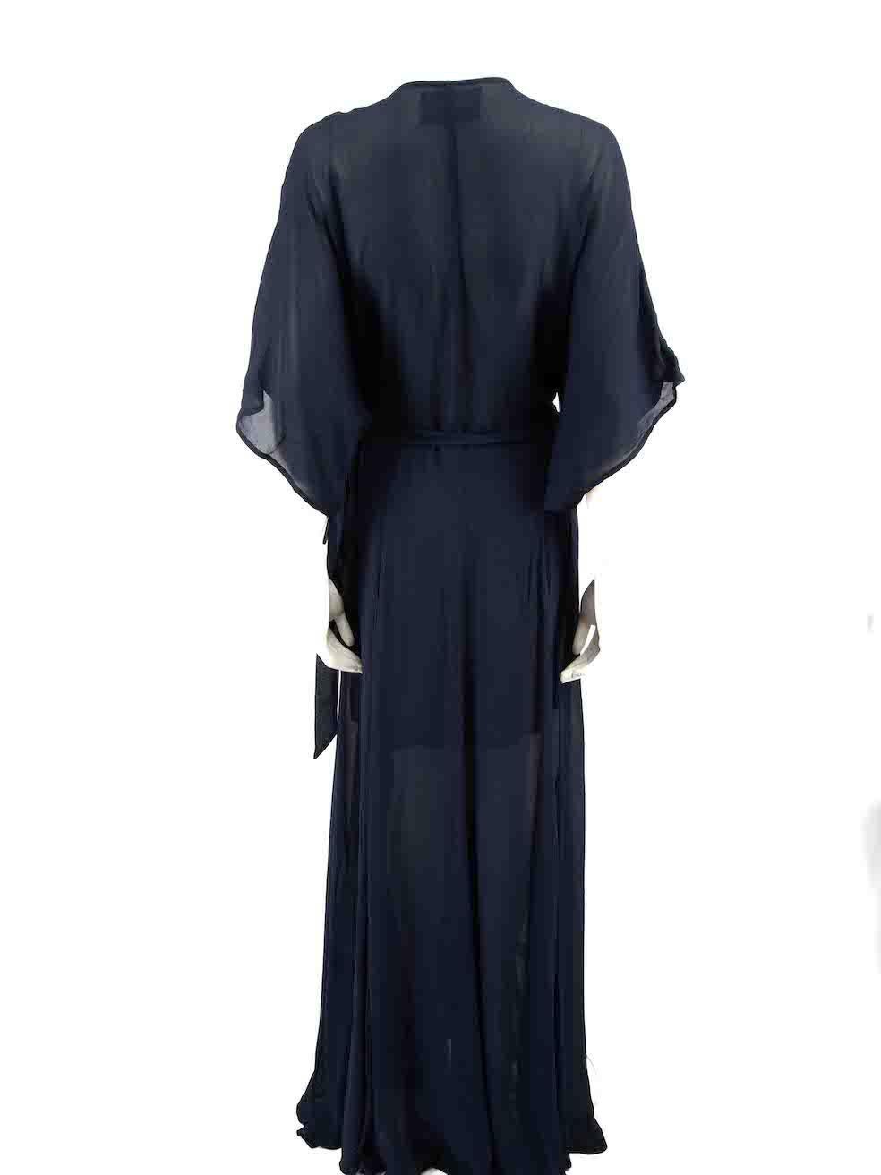 Reformation Marineblaues durchsichtiges Winslow Maxi-Wickelkleid Größe L im Zustand „Gut“ im Angebot in London, GB