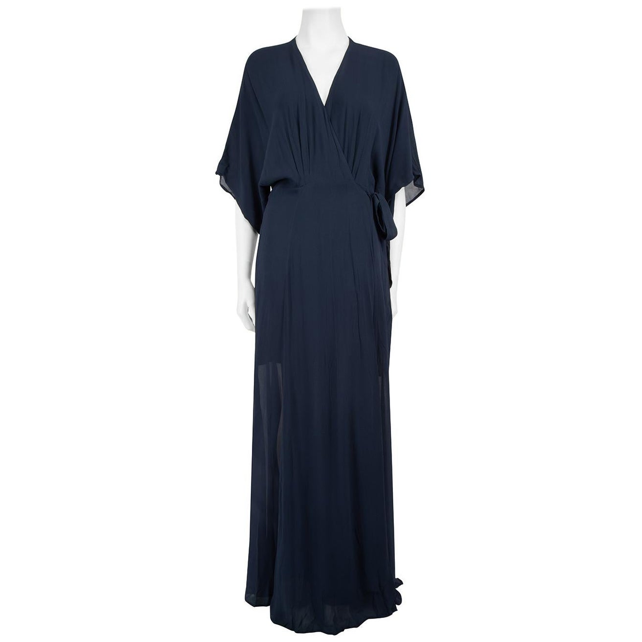 Reformation Navy Sheer Winslow Maxi Wrap Dress Size L