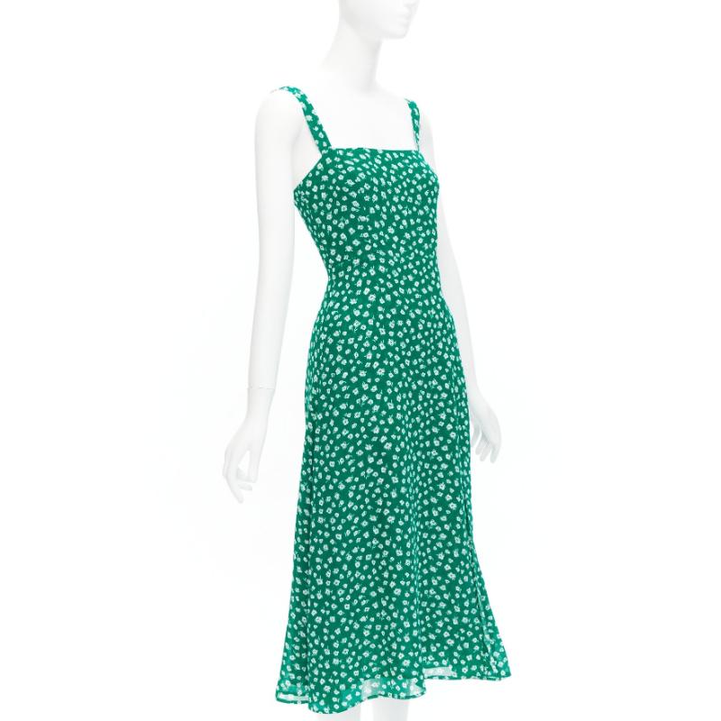 Blue REFORMATION Nectarine green white floral print flowy midi dress US0 XS
