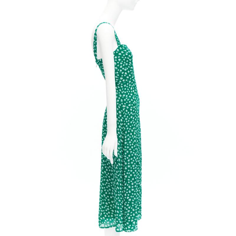 REFORMATION Nectarine green white floral print flowy midi dress US0 XS In Excellent Condition In Hong Kong, NT
