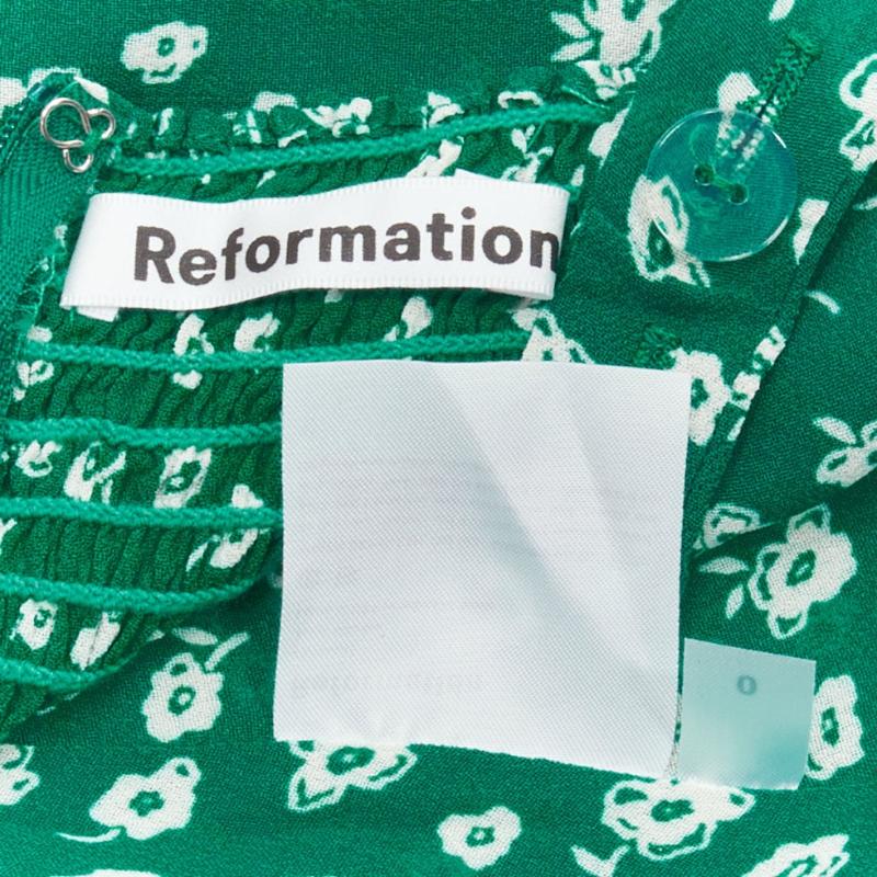 REFORMATION Nectarine green white floral print flowy midi dress US0 XS 3