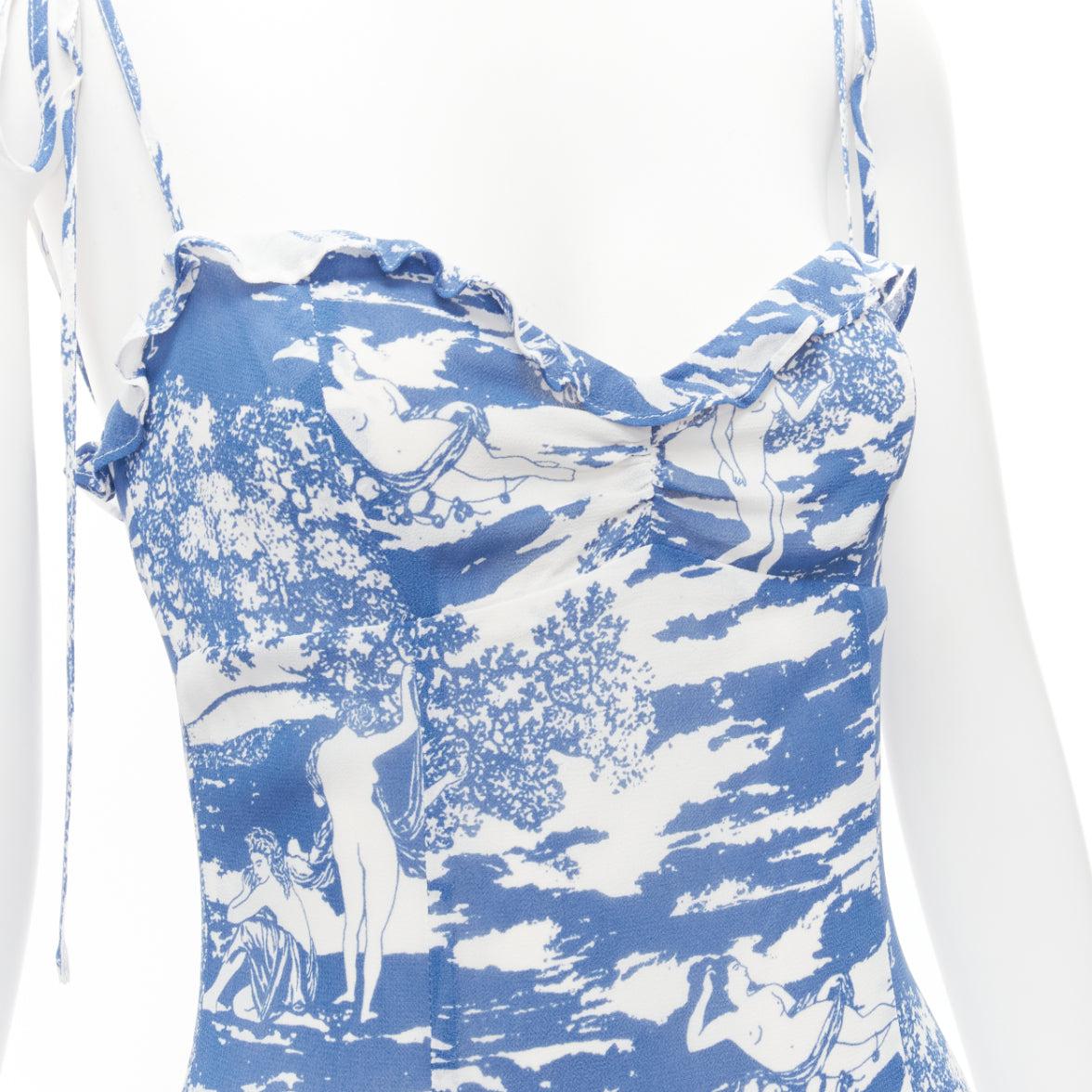 REFORMATION Nikita blue white Toscana print tie strap mini slip dress US2 S
Reference: SNKO/A00406
Brand: Reformation
Model: Nikita
Material: Viscose, Blend
Color: Blue, White
Pattern: Abstract
Closure: Zip
Made in: China

CONDITION:
Condition: