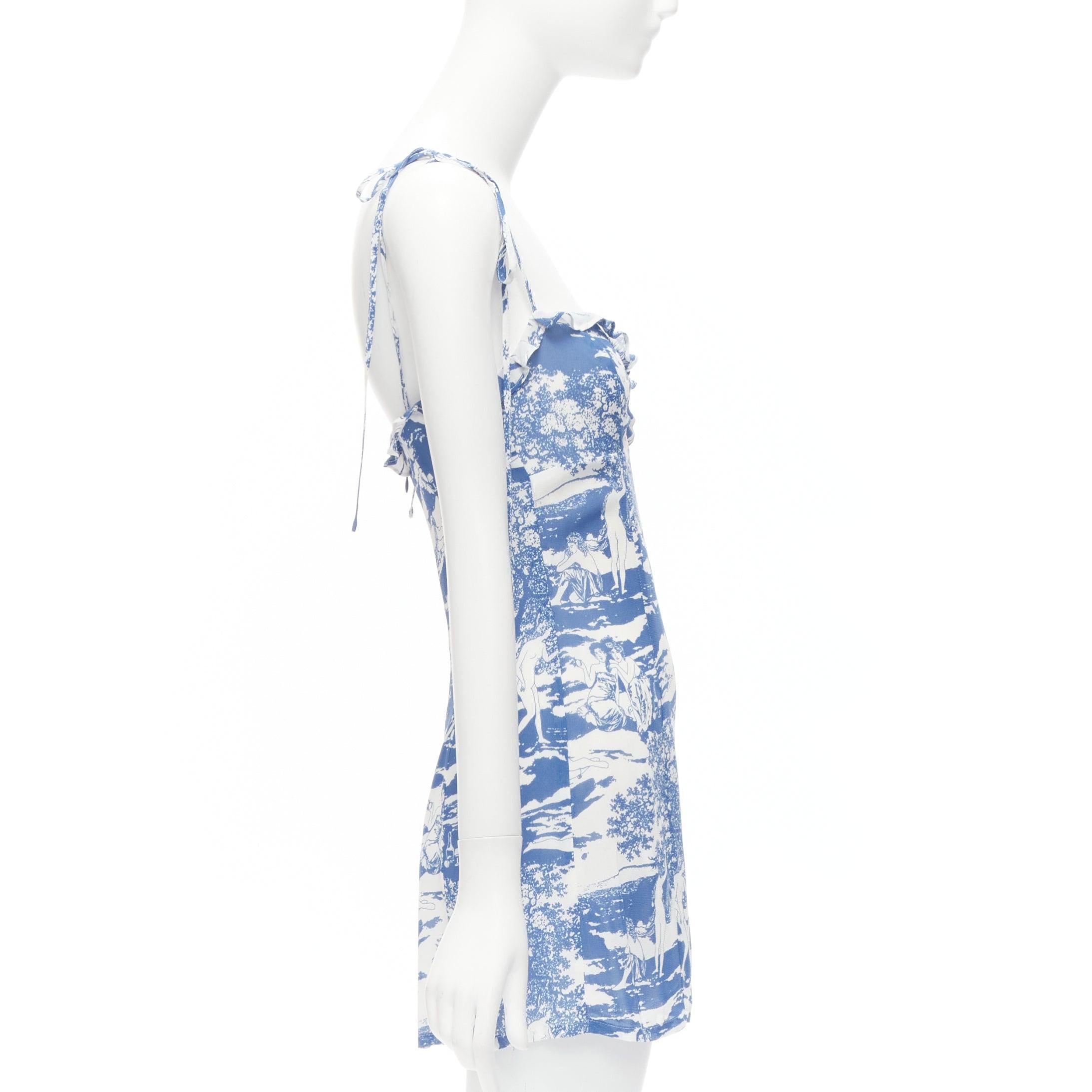 Gray REFORMATION Nikita blue white Toscana print tie strap mini slip dress US2 S