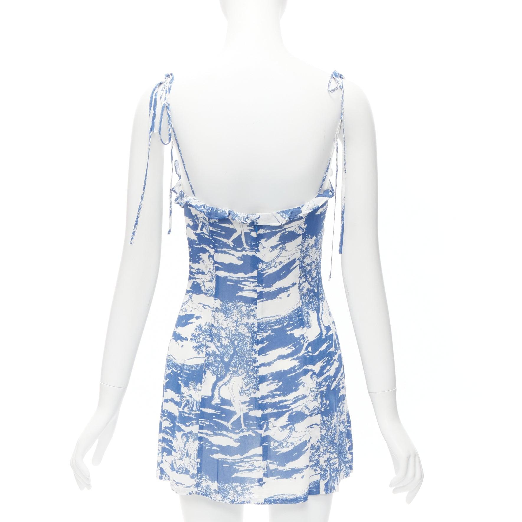 REFORMATION Nikita blue white Toscana print tie strap mini slip dress US2 S In Excellent Condition In Hong Kong, NT