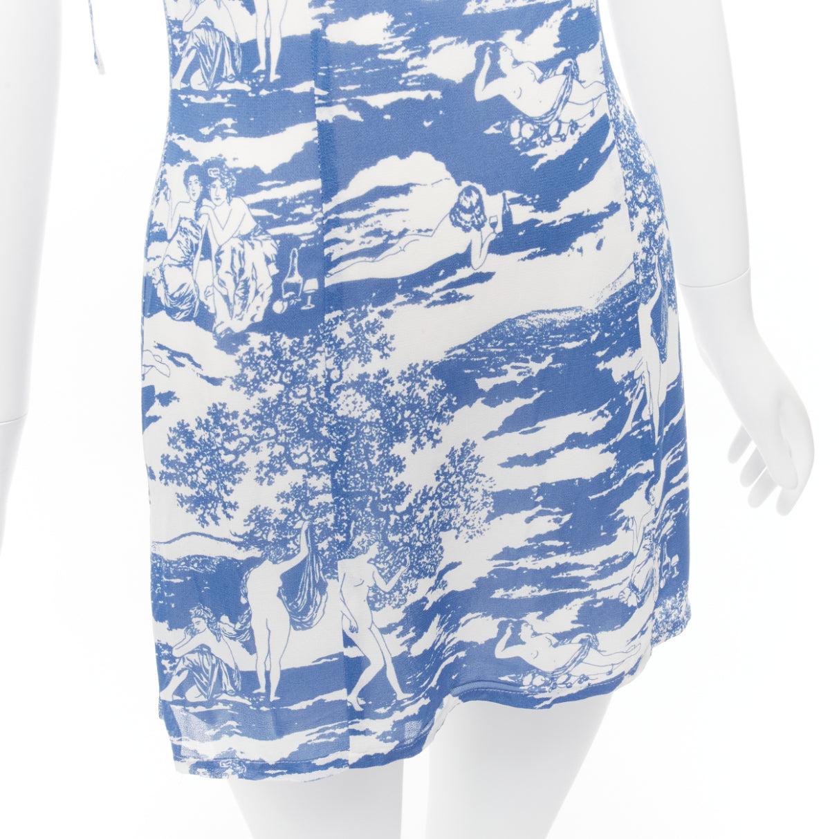 REFORMATION Nikita blue white Toscana print tie strap mini slip dress US2 S 1