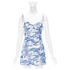 REFORMATION Nikita blue white Toscana print tie strap mini slip dress US2 S