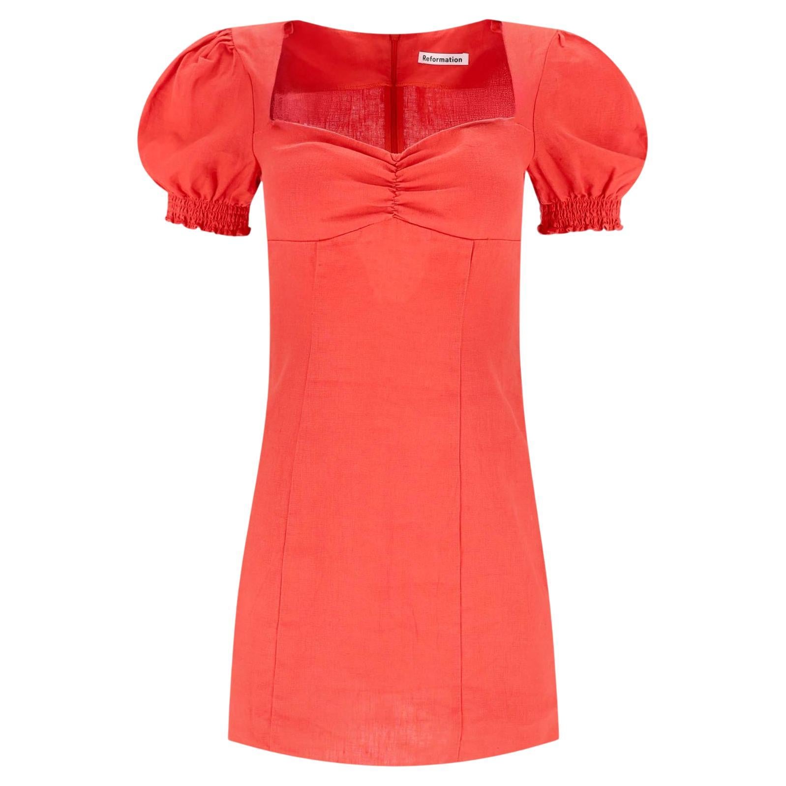 Reformation - Mini robe en lin à manches bouffantes en vente