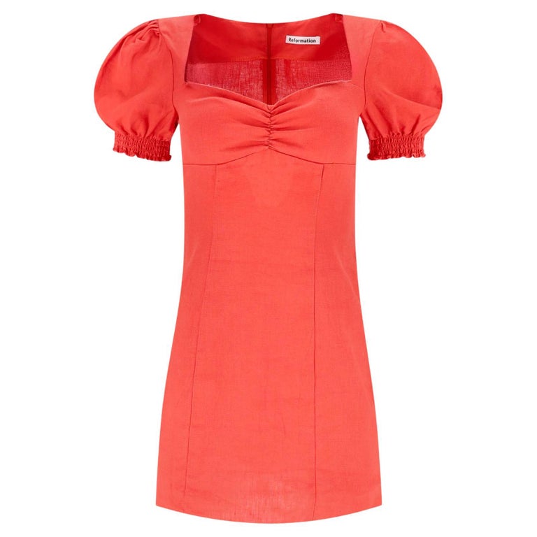 Reformation Puff Sleeve Mini Linen Dress For Sale at 1stDibs