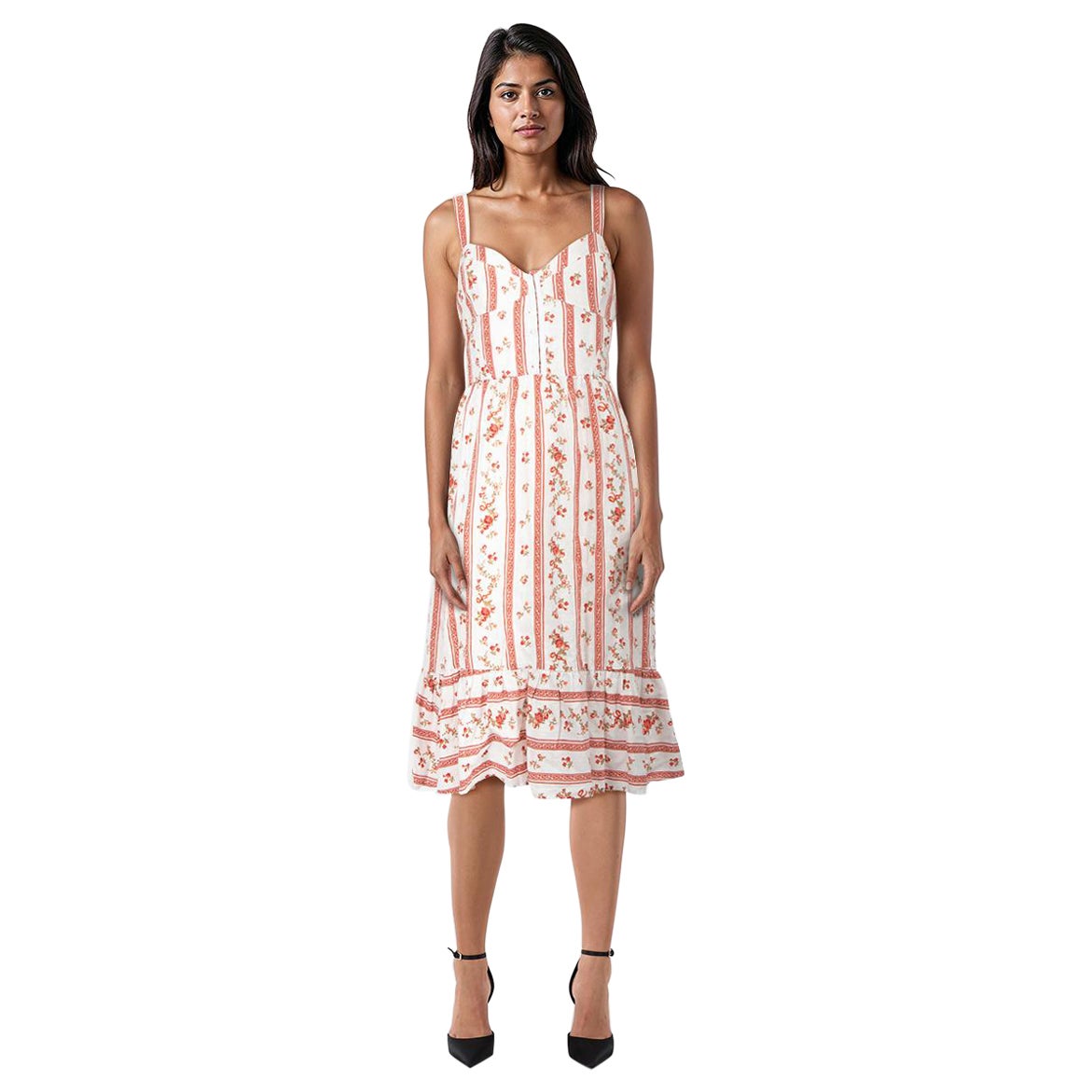 Reformation Red 
White Linen Floral Dolci Dress Size M For Sale