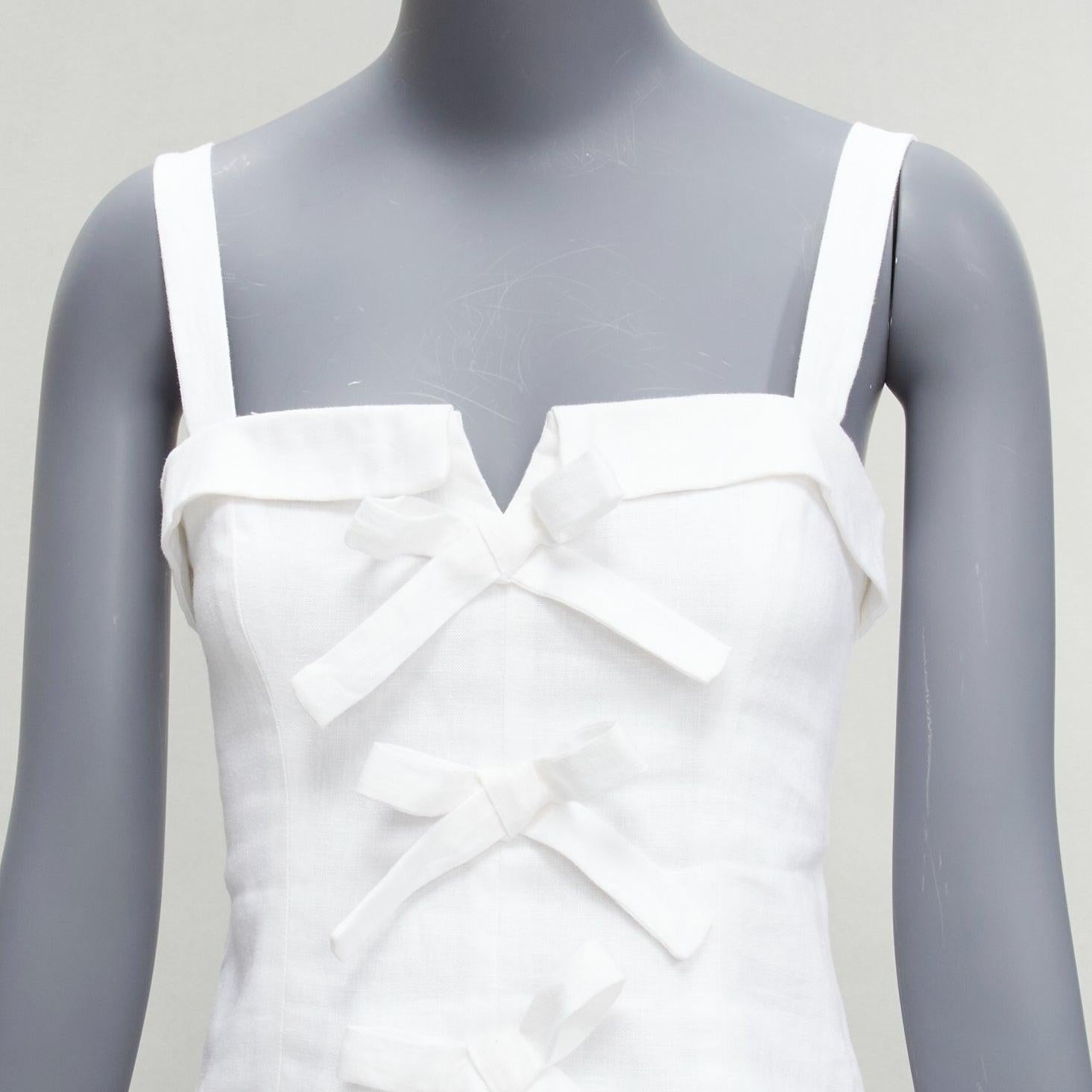 REFORMATION Sedgwick white linen bow detail foldover bust tank US2 S For Sale 2