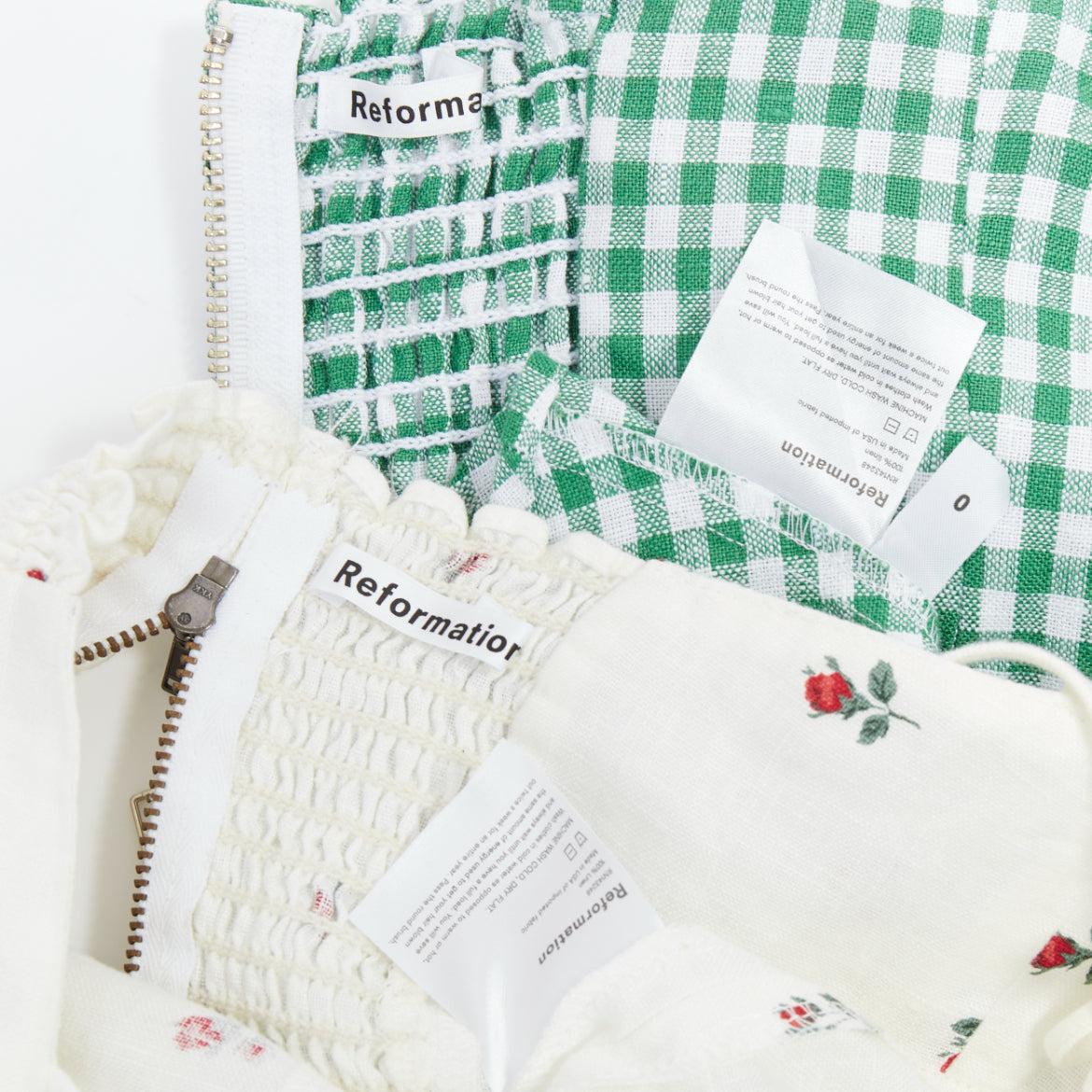 REFORMATION ensemble de 2 débardeurs en lin à carreaux verts imprimés roses taille US0 XS en vente 6