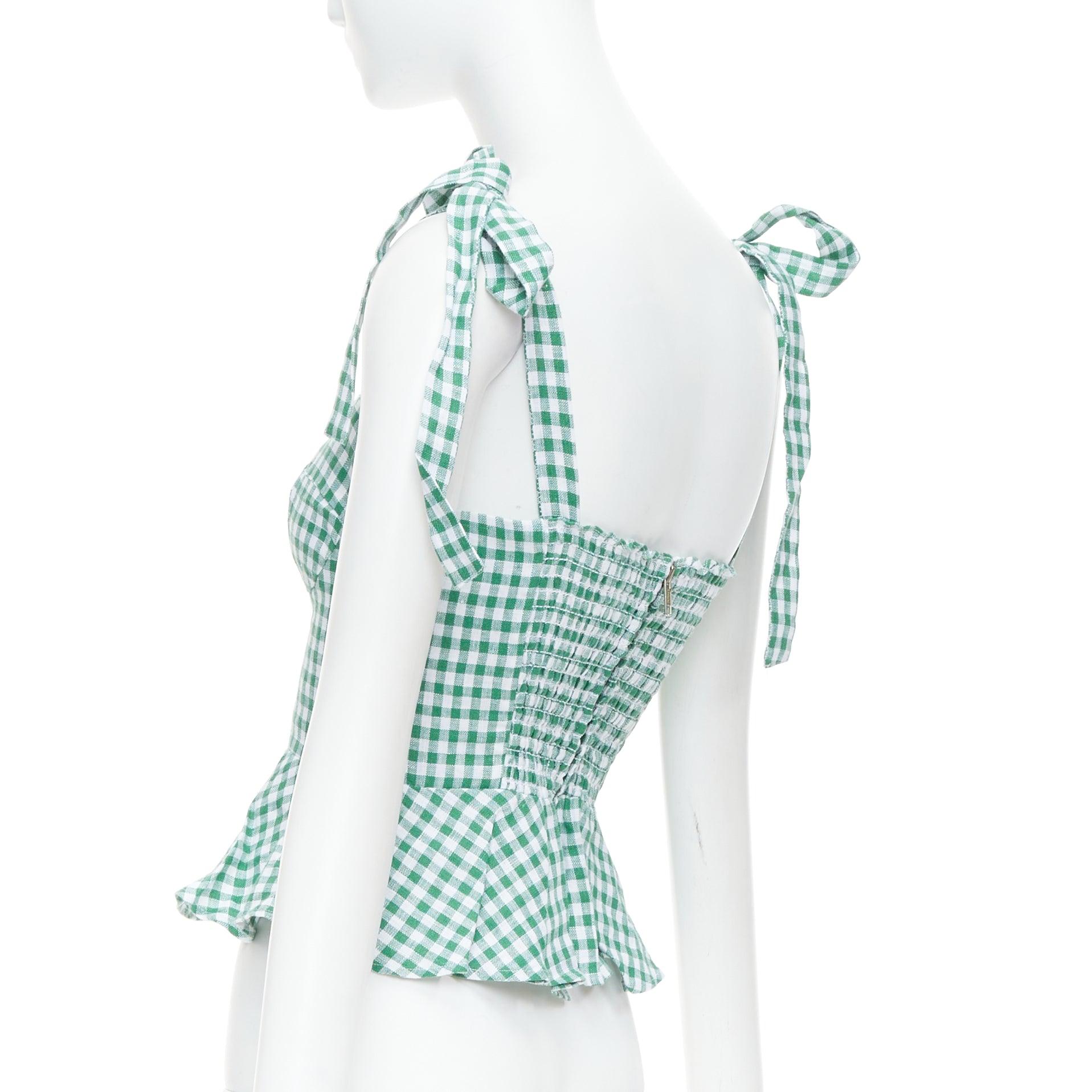 REFORMATION ensemble de 2 débardeurs en lin à carreaux verts imprimés roses taille US0 XS Excellent état - En vente à Hong Kong, NT
