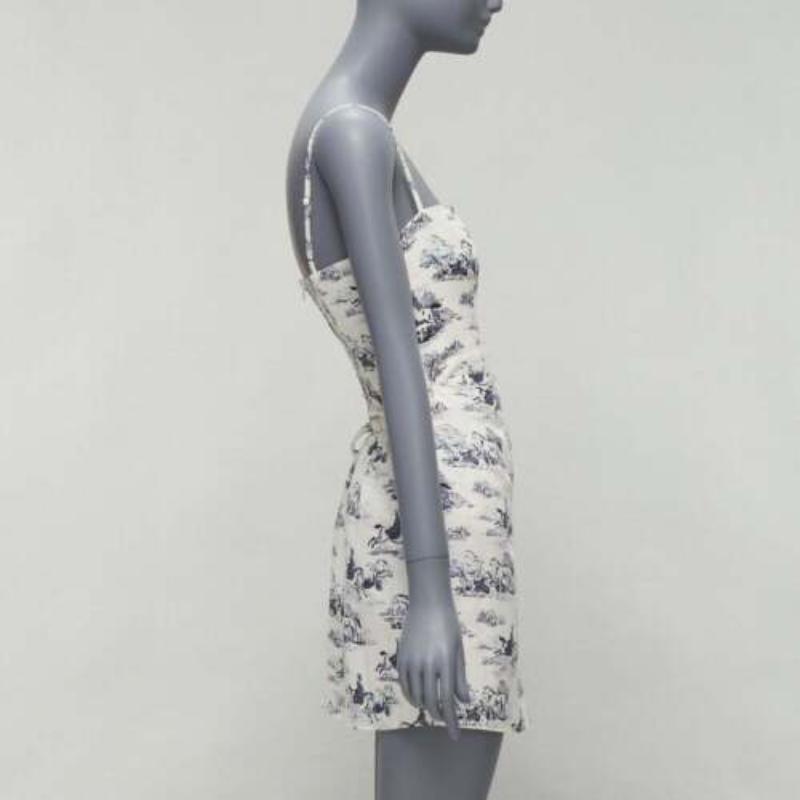 REFORMATION Tabatha blue white linen Toile de Jouy print dress US2 S In Excellent Condition For Sale In Hong Kong, NT