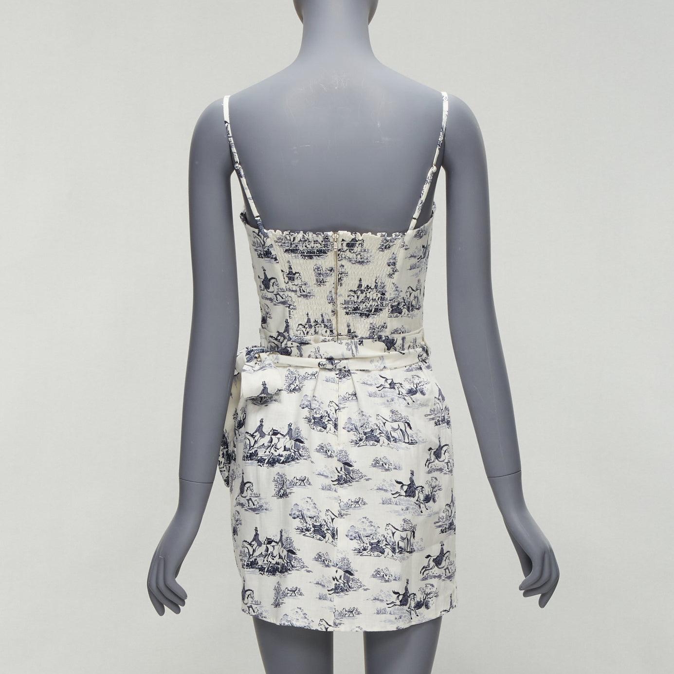 Women's REFORMATION Tabatha blue white linen Toile de Jouy print dress US2 S For Sale