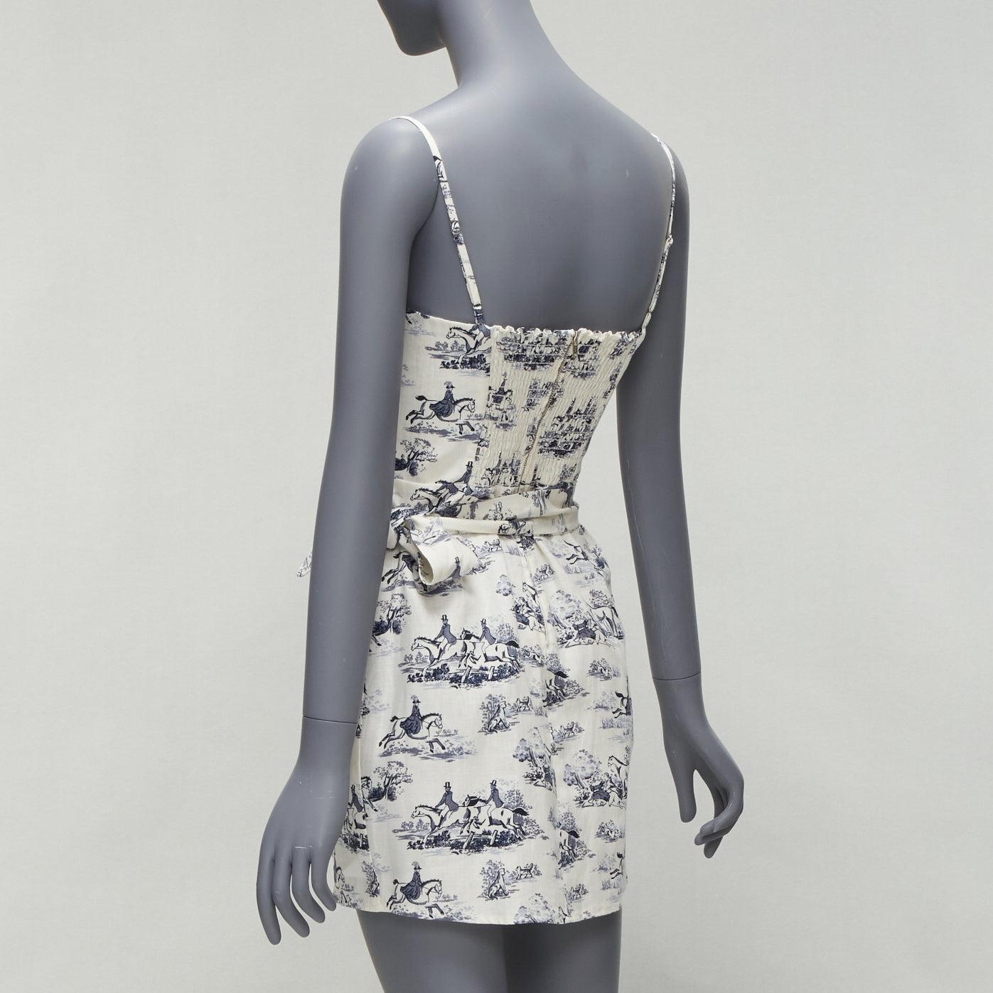 REFORMATION Tabatha blue white linen Toile de Jouy print dress US2 S For Sale 1