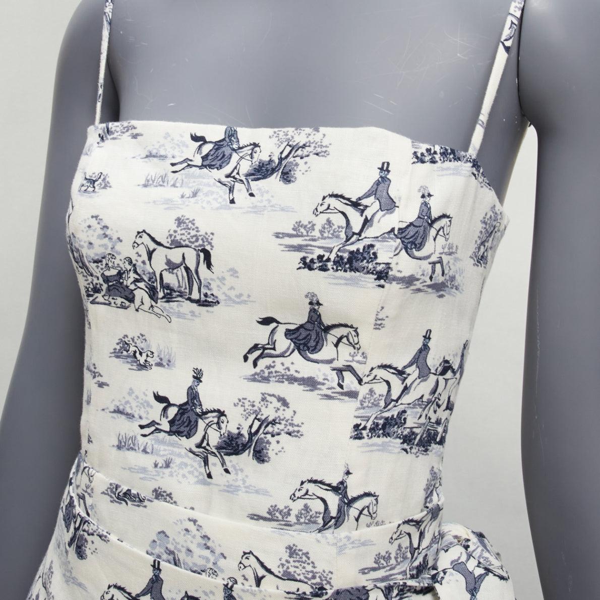 REFORMATION Tabatha blue white linen Toile de Jouy print dress US2 S For Sale 2