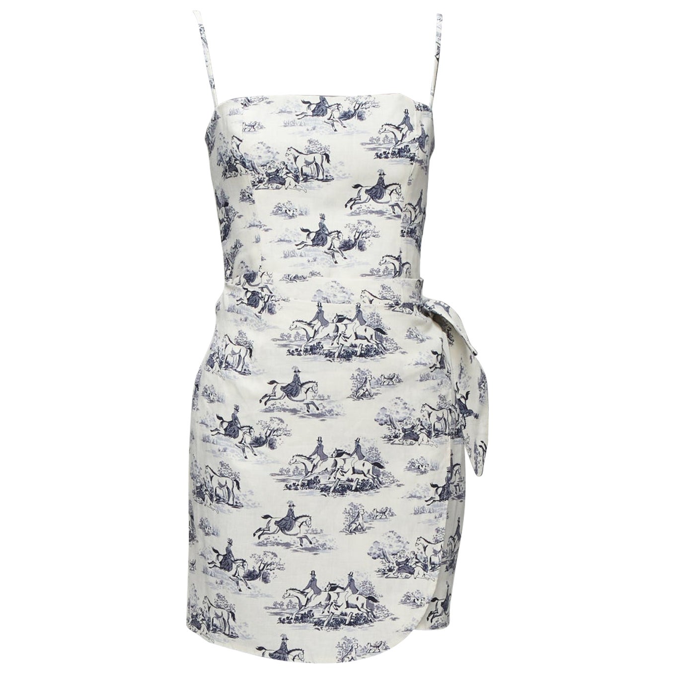 REFORMATION Tabatha blue white linen Toile de Jouy print dress US2 S