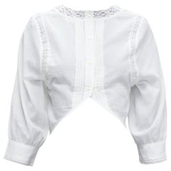 REFORMATION white 100% cotton floral lace trim cottage crop top XS