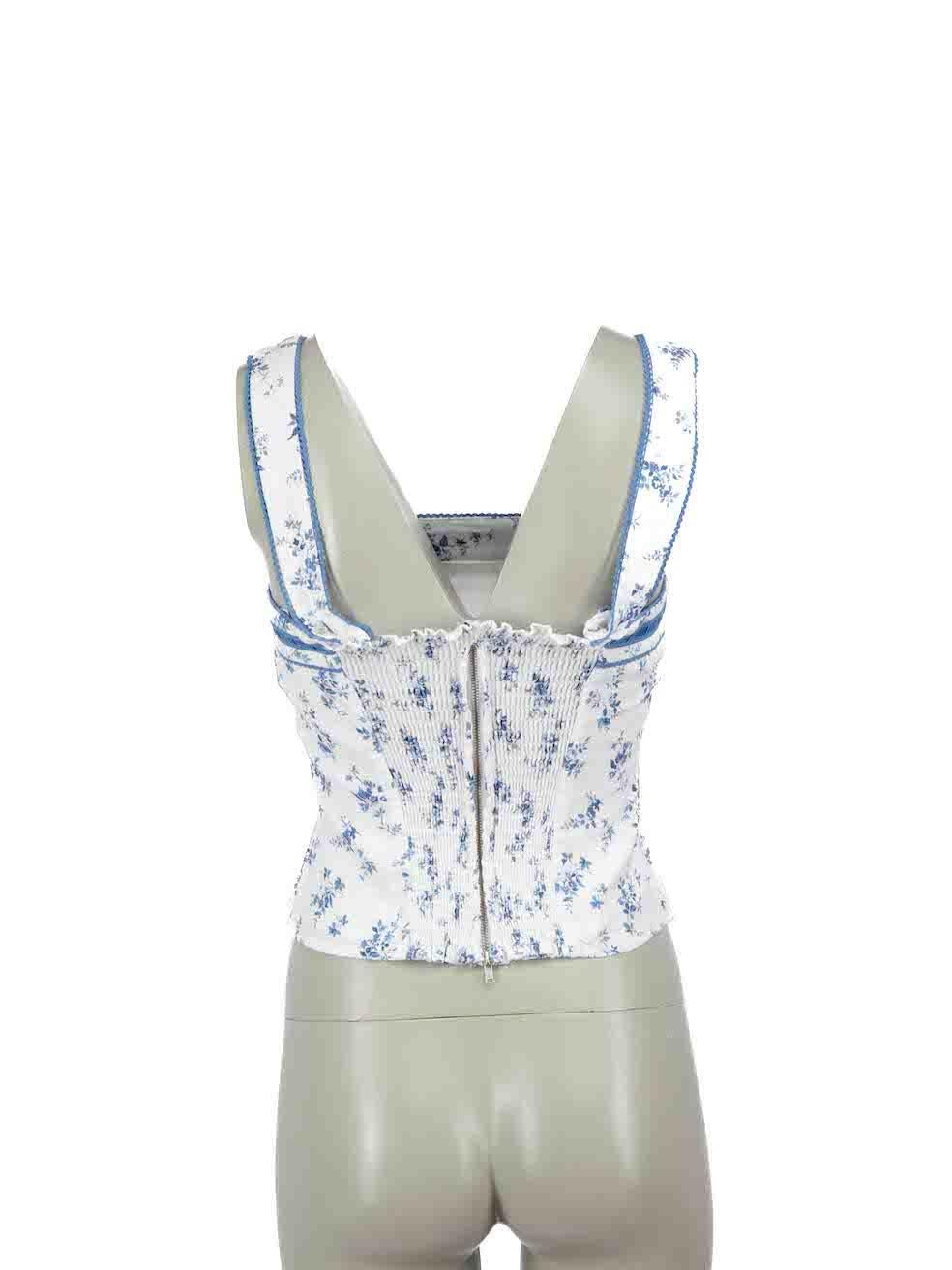 Reformation White & Blue Floral Print Top Size XS In Excellent Condition In London, GB