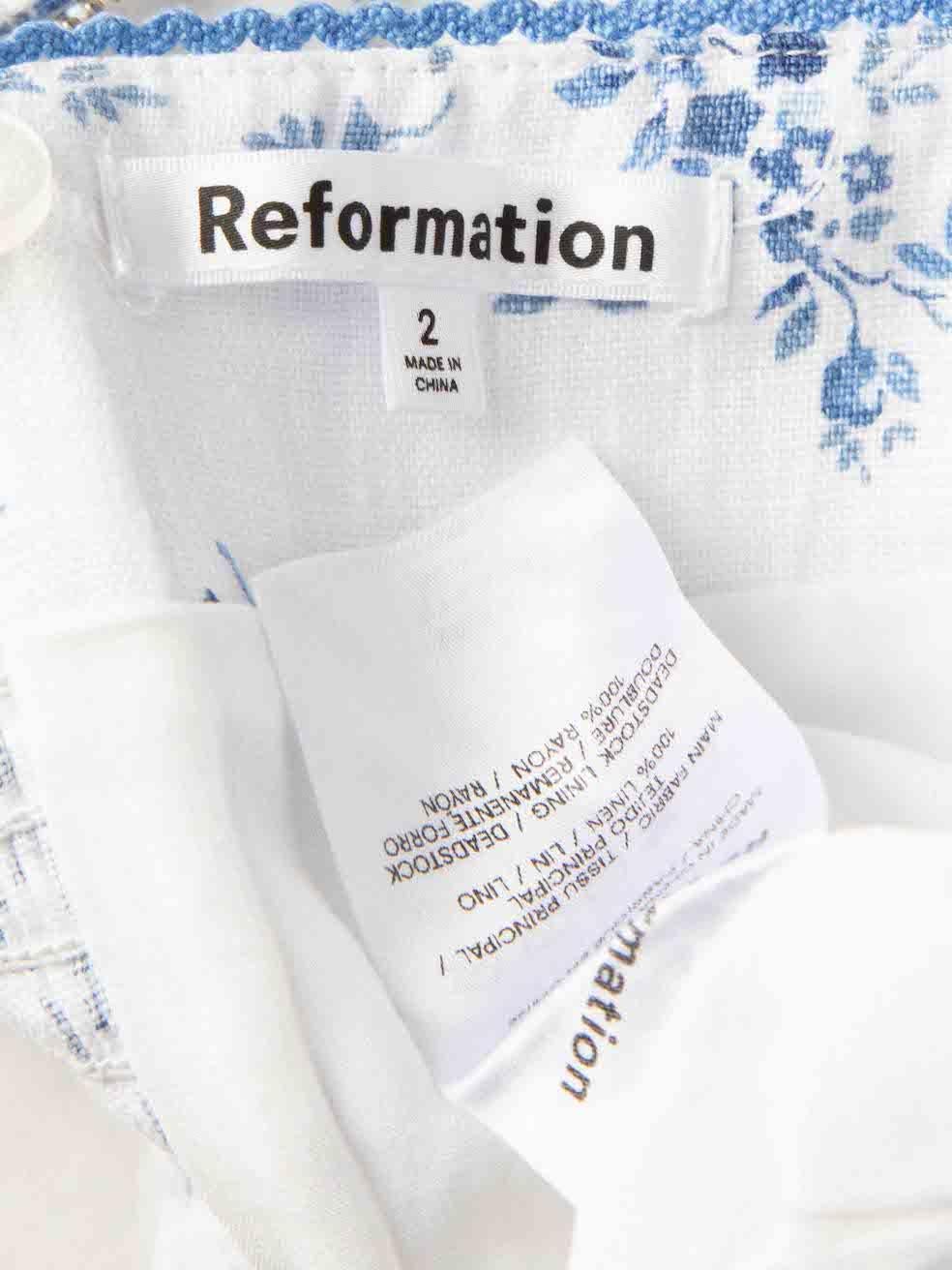 Women's Reformation White & Blue Floral Print Top Size XS