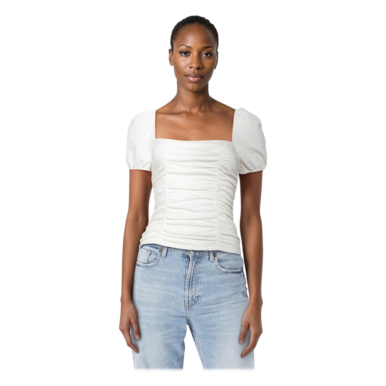 Reformation White Ruched Puff Sleeve Top Size XS