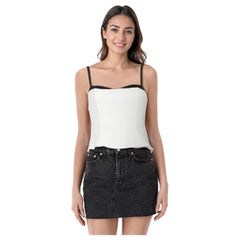 Reformation White Sleeveless Black Lace Trim Top Size XXS