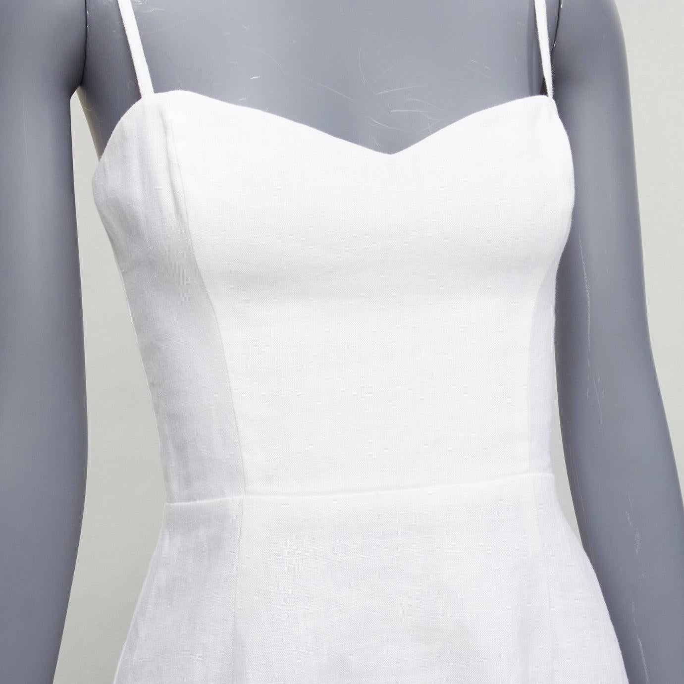 REFORMATION white sweetheart neckline strappy fitted mini dress S
Reference: SNKO/A00398
Brand: Reformation
Material: Linen
Color: White
Pattern: Solid
Closure: Zip
Lining: White Fabric
Extra Details: Center back strap. Form fitting.
Made in: