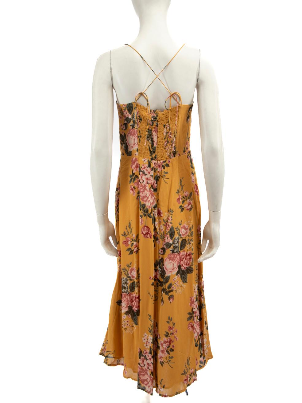 Reformation Yellow Floral Print Midi Dress Size XL In New Condition In London, GB