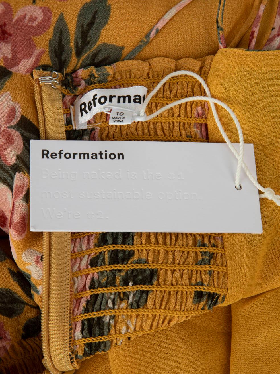 Reformation Yellow Floral Print Midi Dress Size XL 1