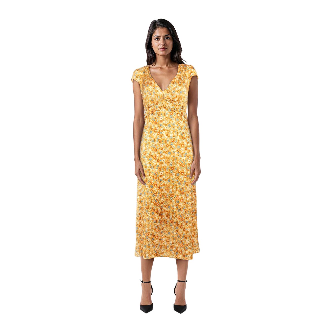 Reformation Yellow Silk Floral Print Maxi Dress Size XS For Sale