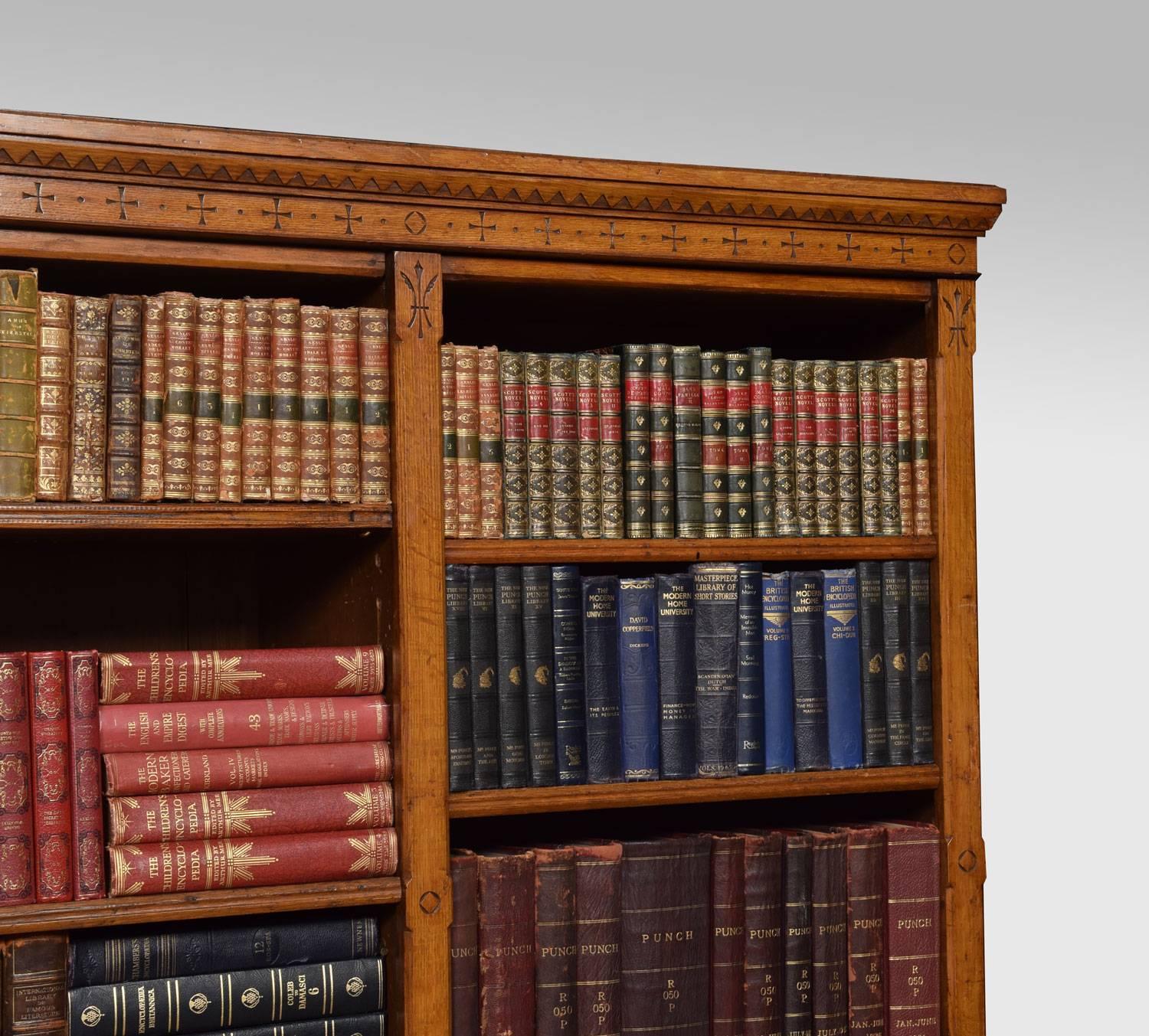 British Reformed Gothic Golden Oak Open Bookcase