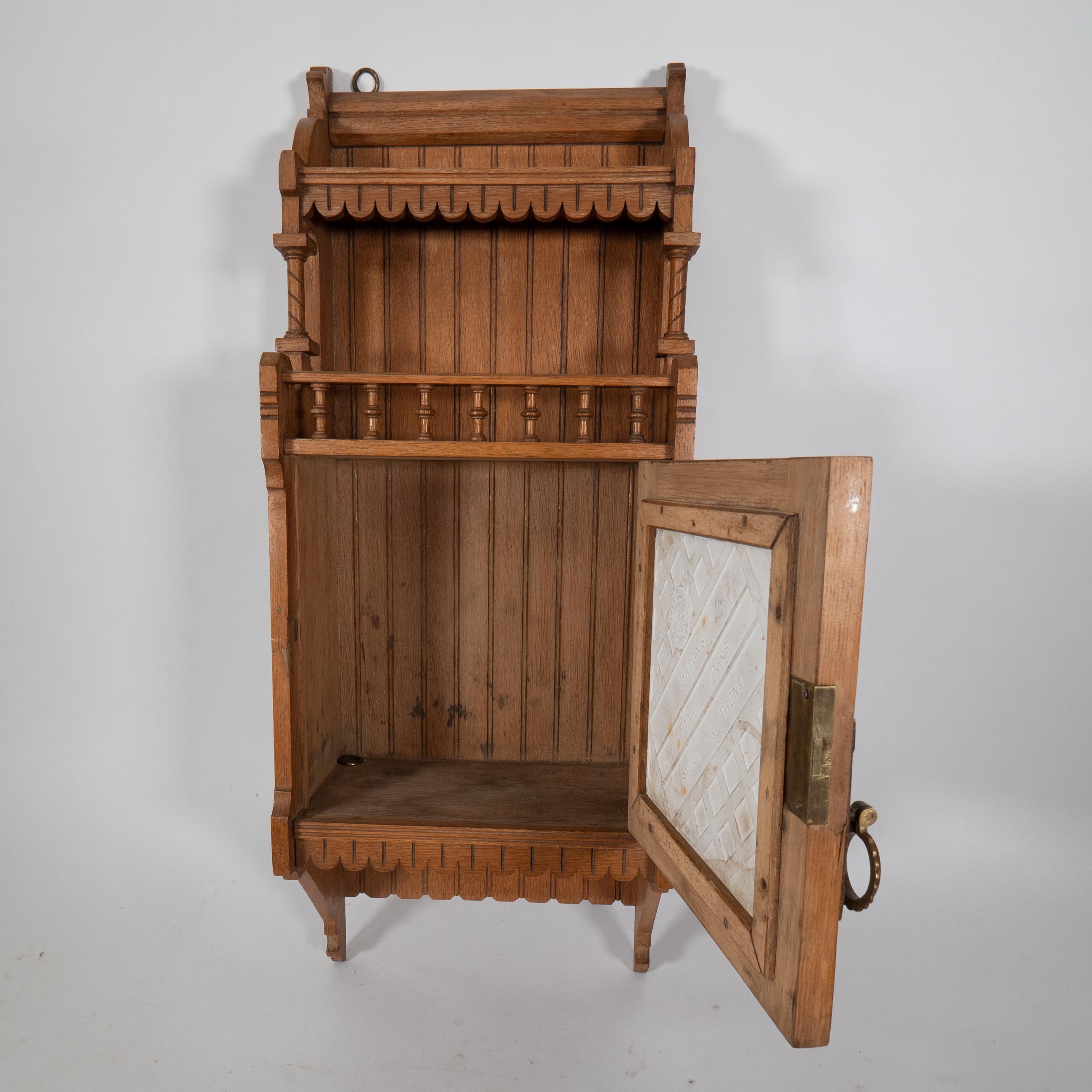 Oak Reformed Gothic Hanging Bookcase, in the style of E W Godwin For Sale