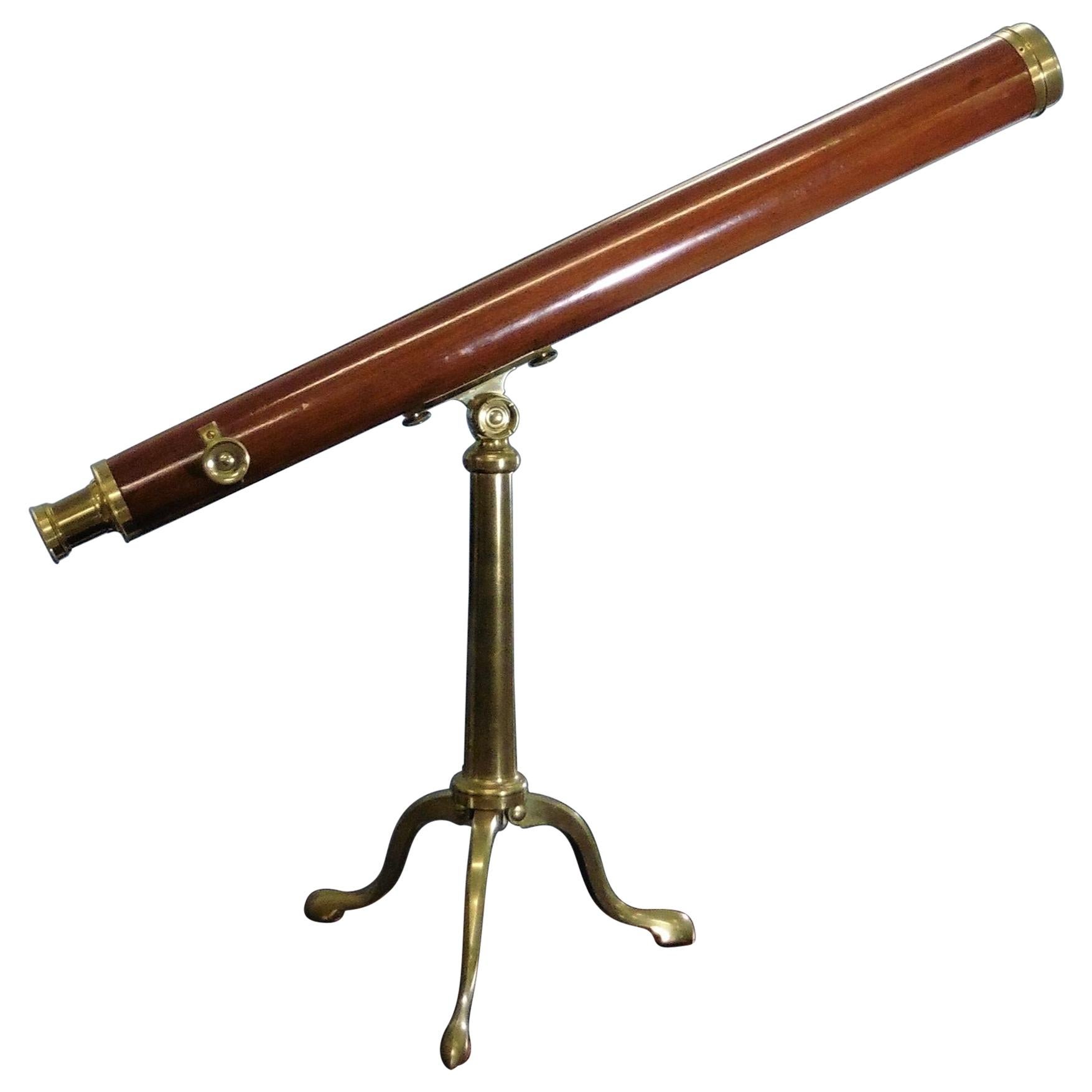 Refracting Mahogany Telescope Signed Watkins, Charing Cross For Sale