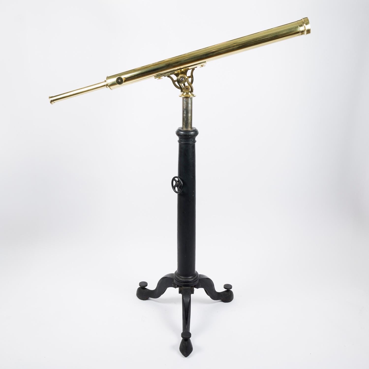 2 ¾ inch refractor telescope by François Can, 81 Quai de l'Hôpital, Lyon. Circa 1835.

Mounted on a cast iron stand with adjustable height, folding tripod feet, and castors.

2 ¾ inch objective lens, rack and pinion focusing. Main tube length: 110