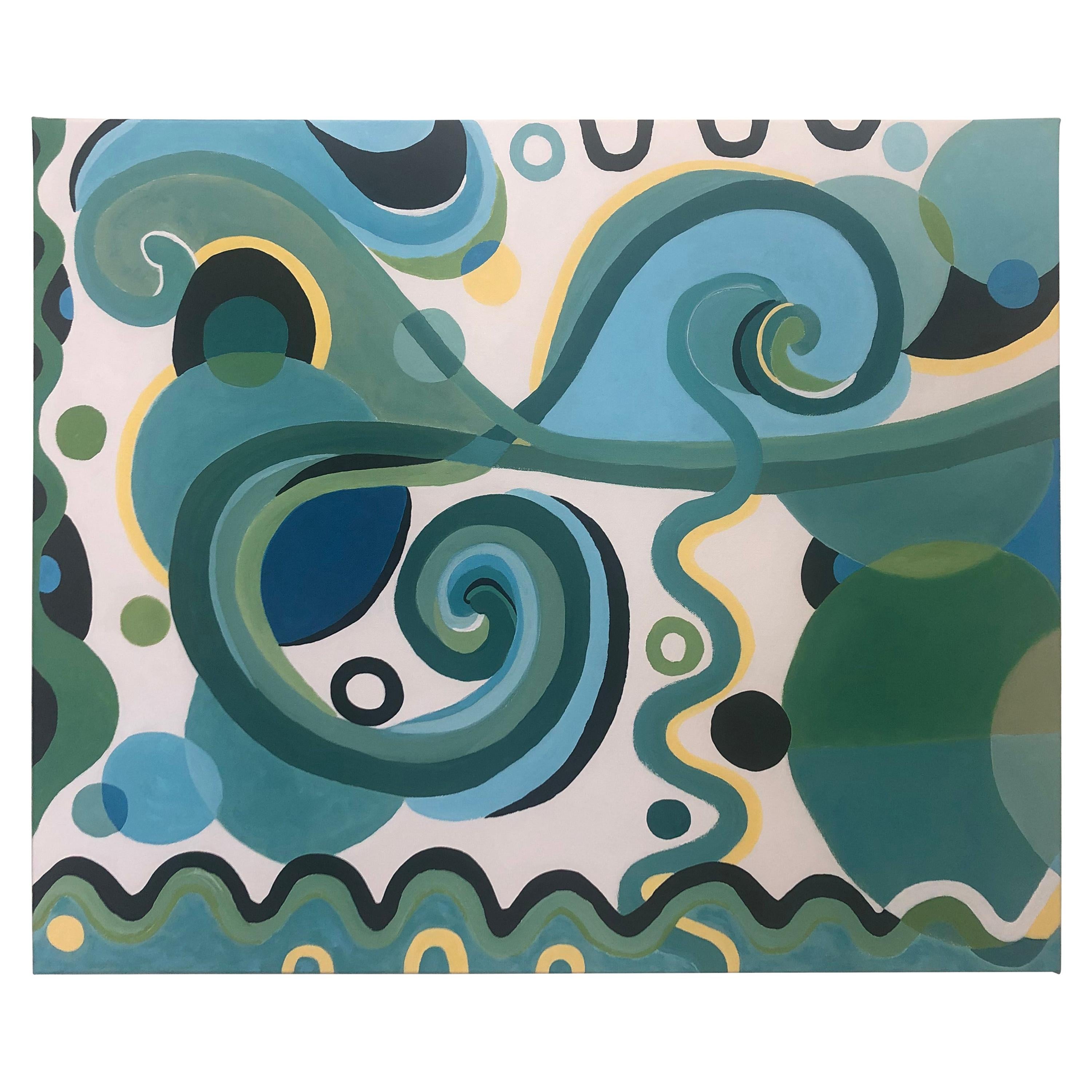 Refreshing "Jazzy" Abstract with Curlicues and Circles For Sale