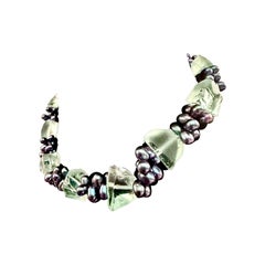 Refreshing unusual chunky necklace of fluorite and black pearls