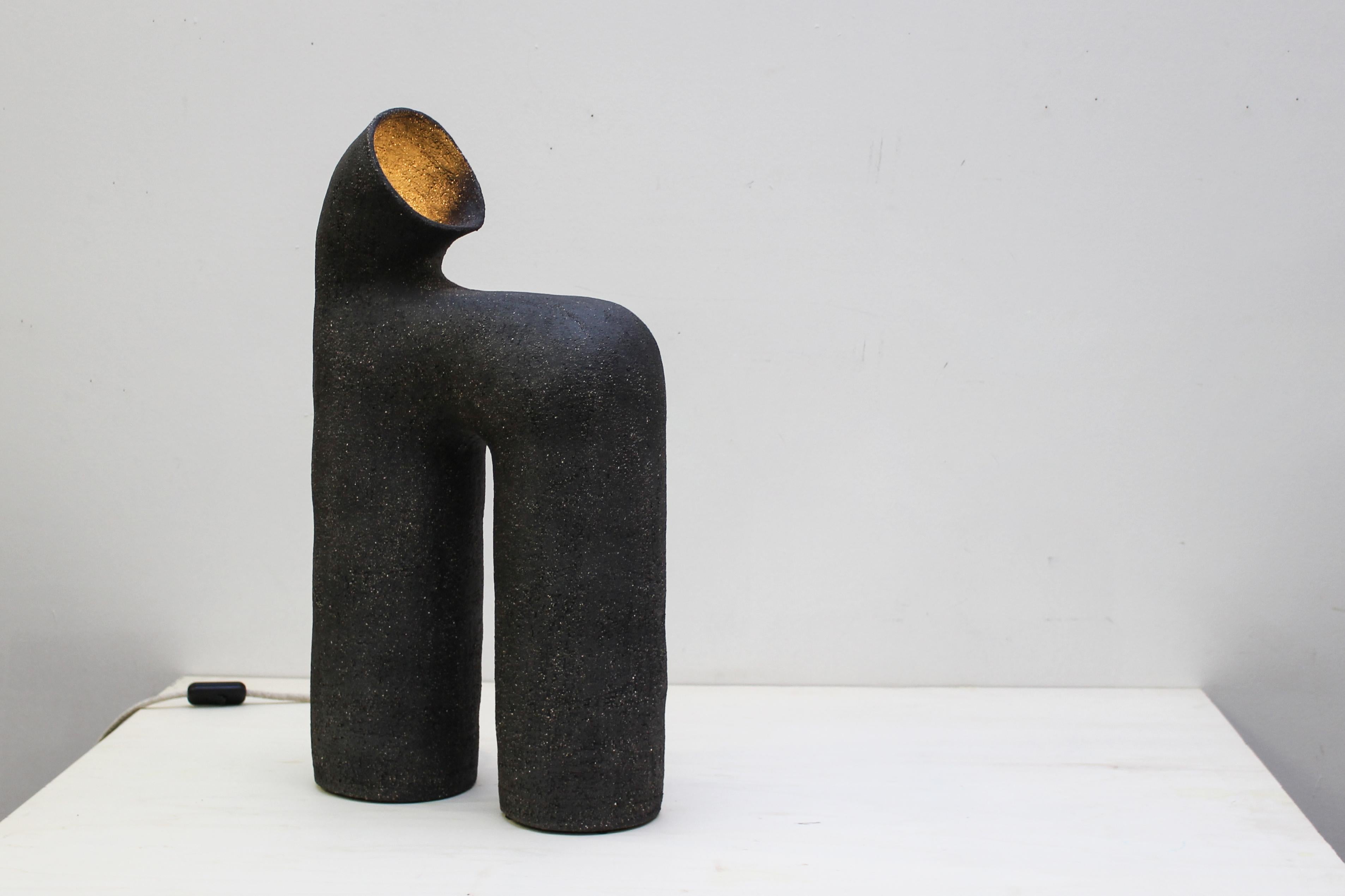 Modern Refuge Black Stoneware Table Lamp by Elisa Uberti