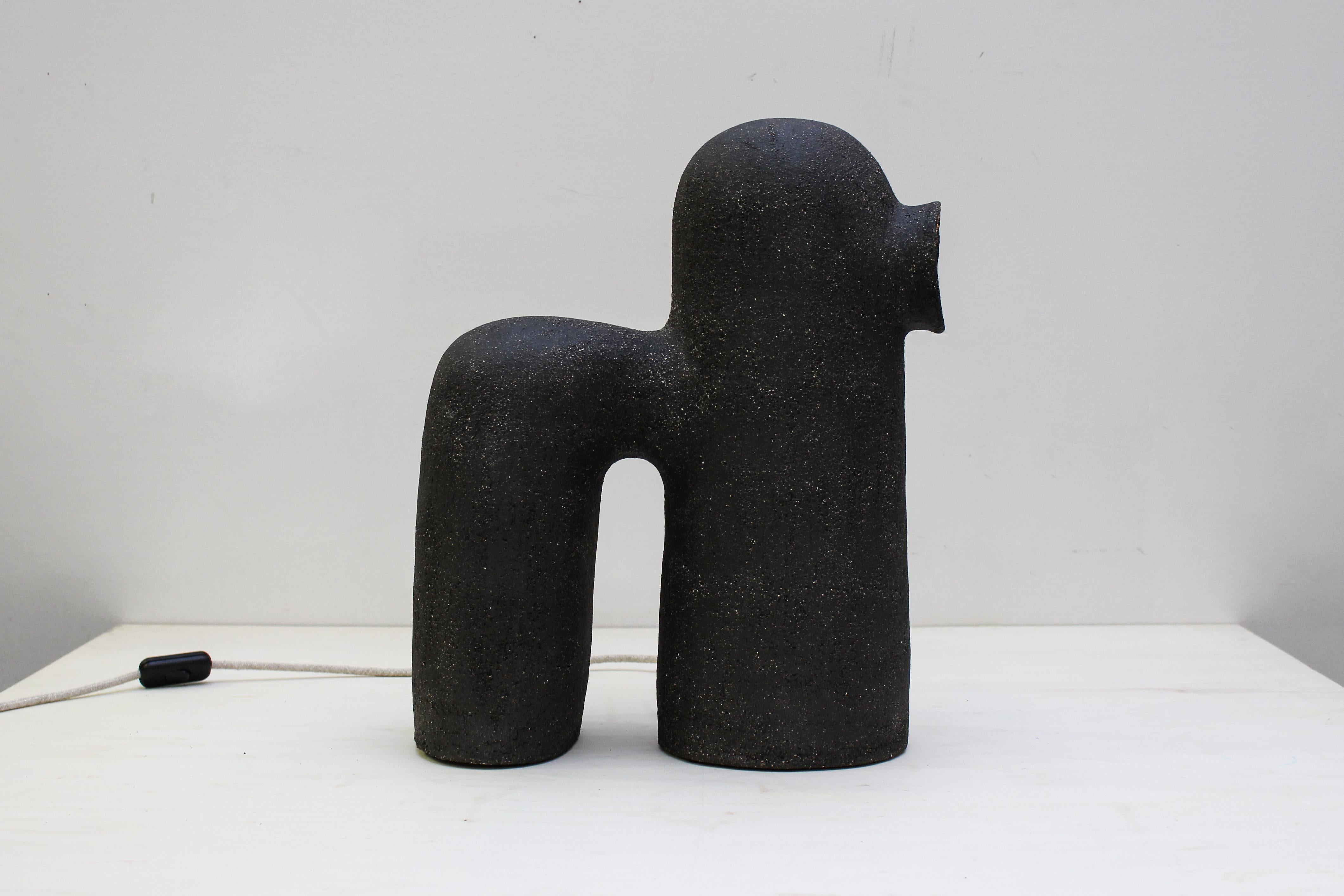 Contemporary Refuge Black Stoneware Table Lamp by Elisa Uberti