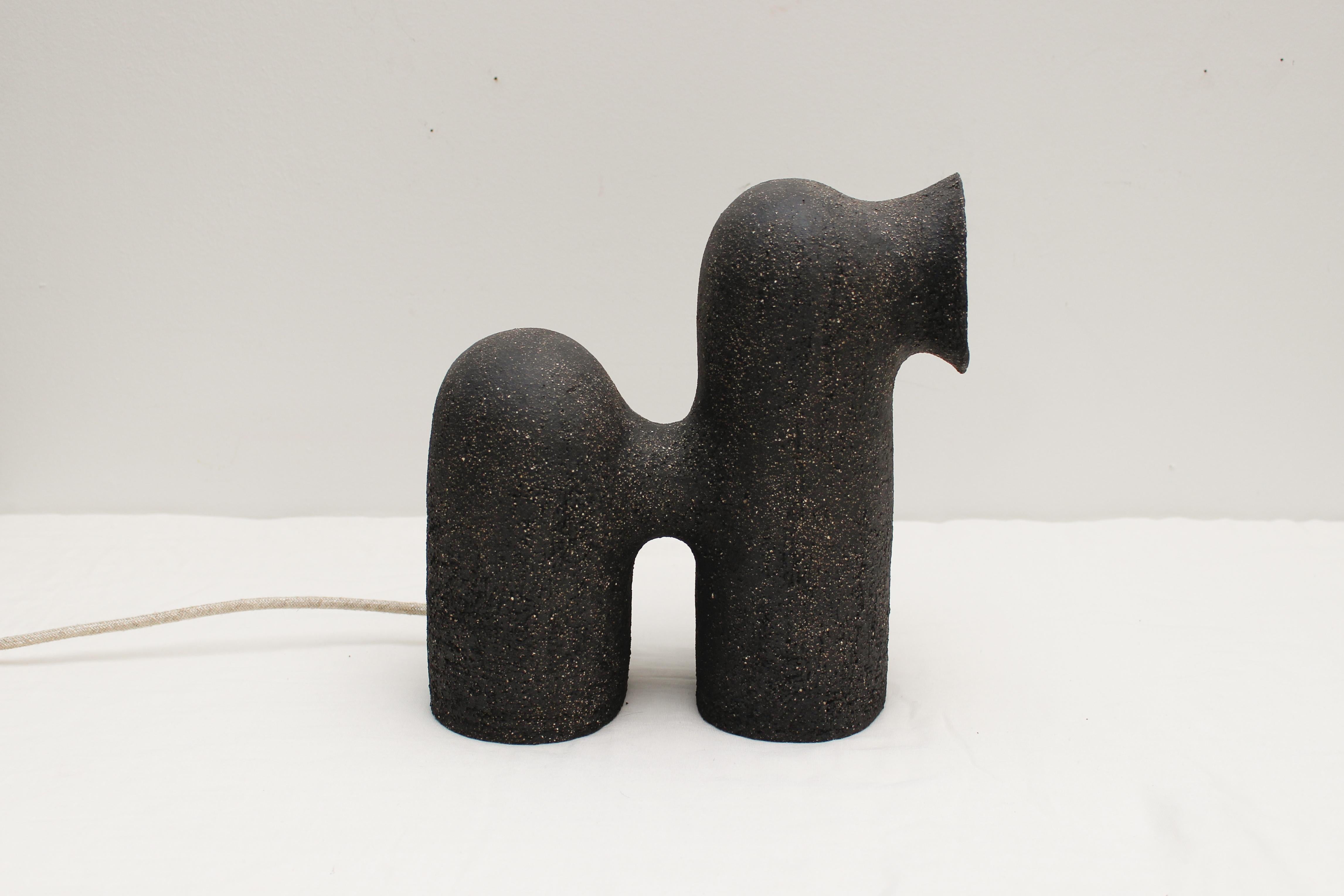 Contemporary Refuge Black Stoneware Table Lamp by Elisa Uberti