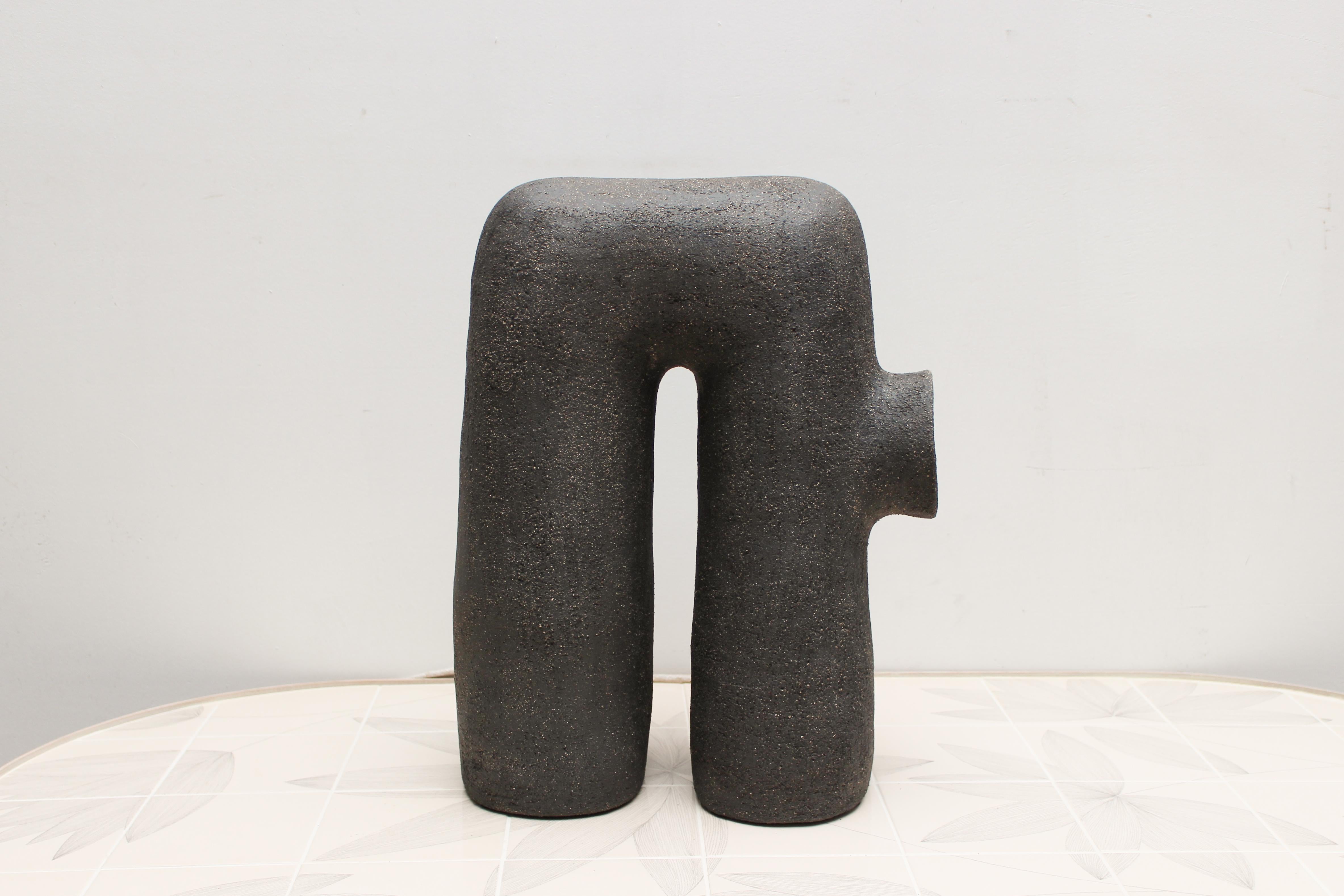 Contemporary Refuge Black Stoneware Table Lamp by Elisa Uberti